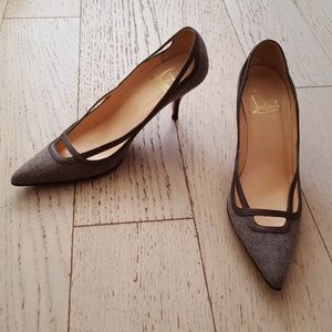 Christian Louboutin brown flannel heels. Size 6.5